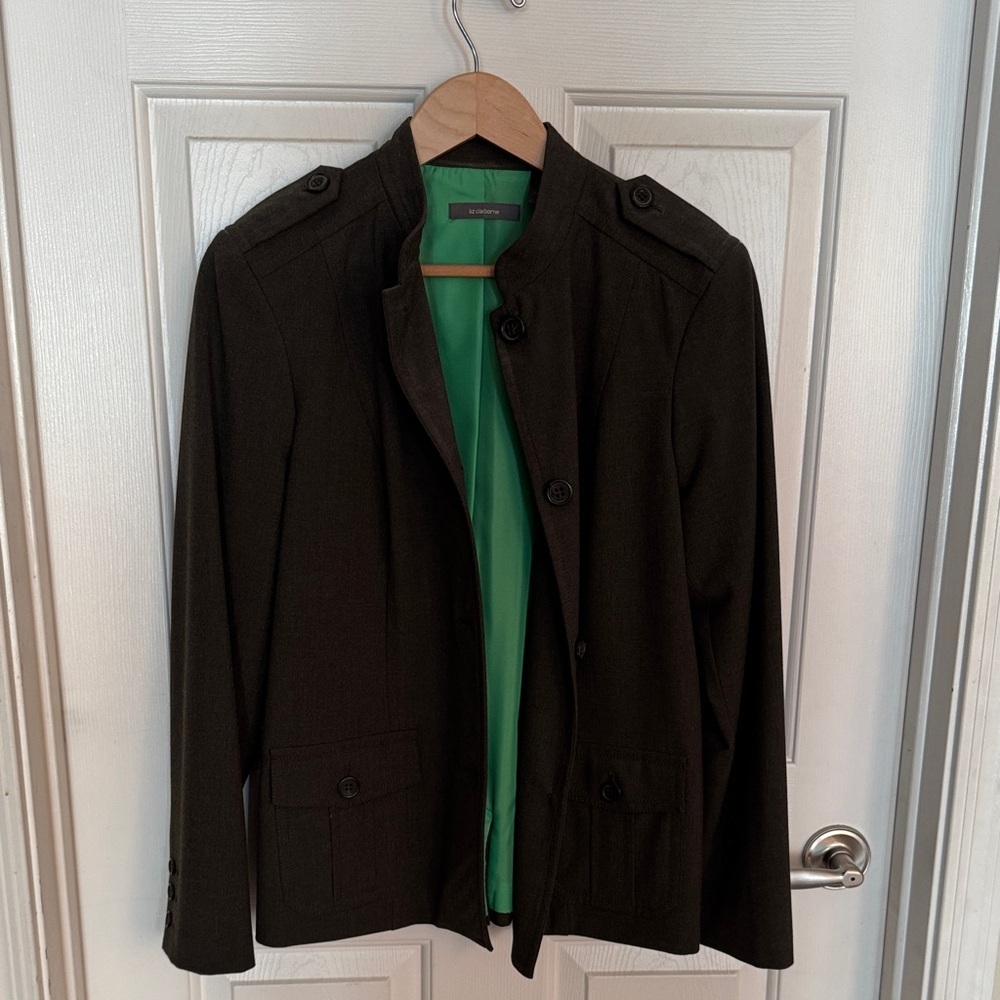 NWOT Liz Claiborne Olive Green Military Style Lined  Blazer Early 2000’s SZ L